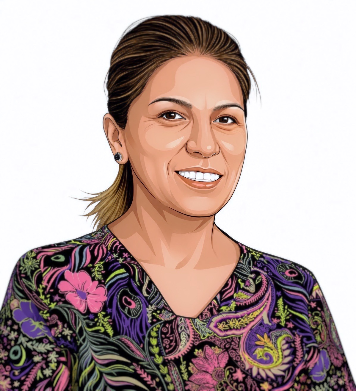 professional drawing of a woman in healthcare scrub top